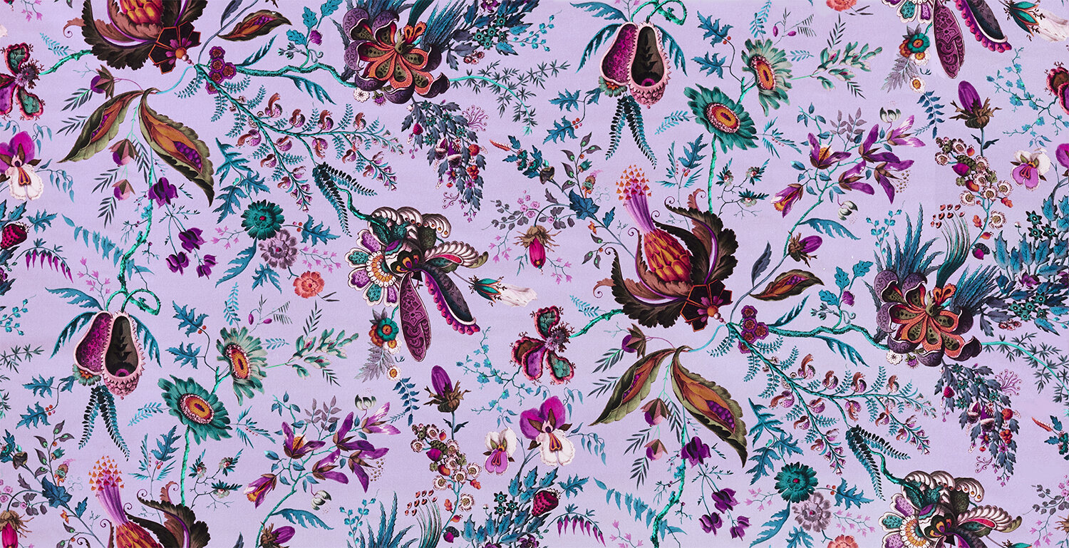 Wonderland Floral Velvet Fabric - Amethyst / Lapis / Ruby - by Harlequin