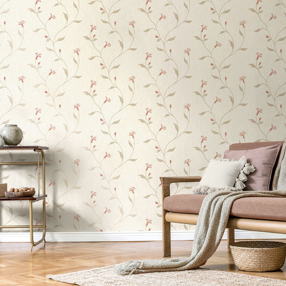 Bellagio Floral Wallpaper - Cream Pink - by Albany