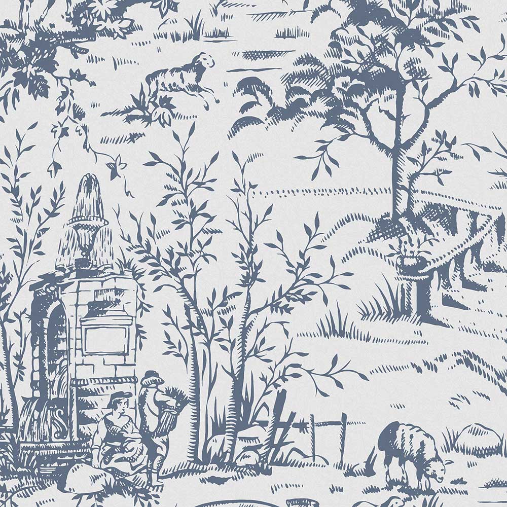 Toile de Jouy by Laura Ashley - Azul bruma marina - Wallpaper ...