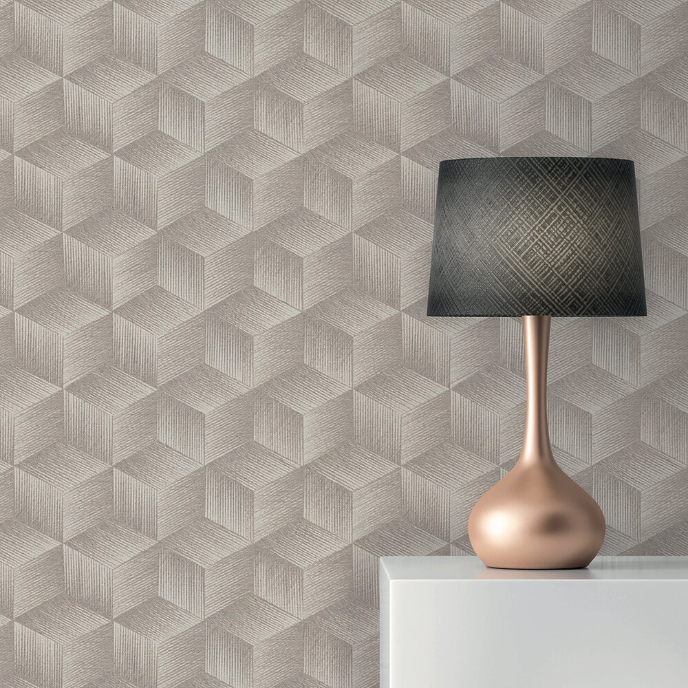 Geo Cube Wallpaper - Greige - by Albany
