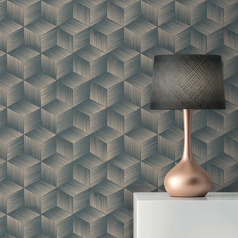 Geo Cube Wallpaper - Teal - by Albany