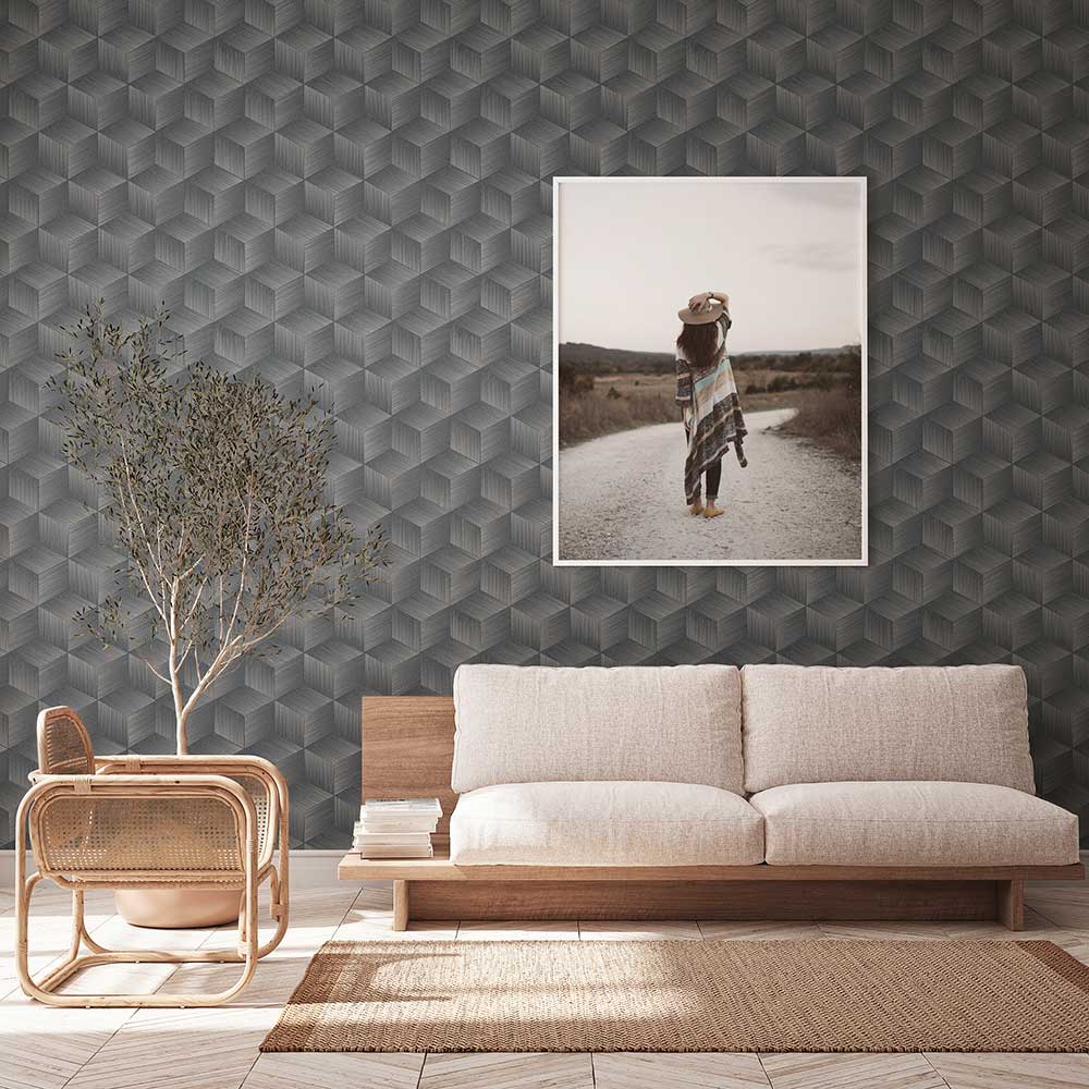 Geo Cube Wallpaper - Dark Grey - by Albany