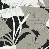 Elephant Leaves Wallpaper - Ebony & Metallic Silver - by NextWall. Click for more details and a description.