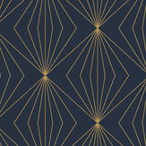 Gem Geometric Wallpaper - Dark Blue & Metallic Gold - by NextWall. Click for more details and a description.