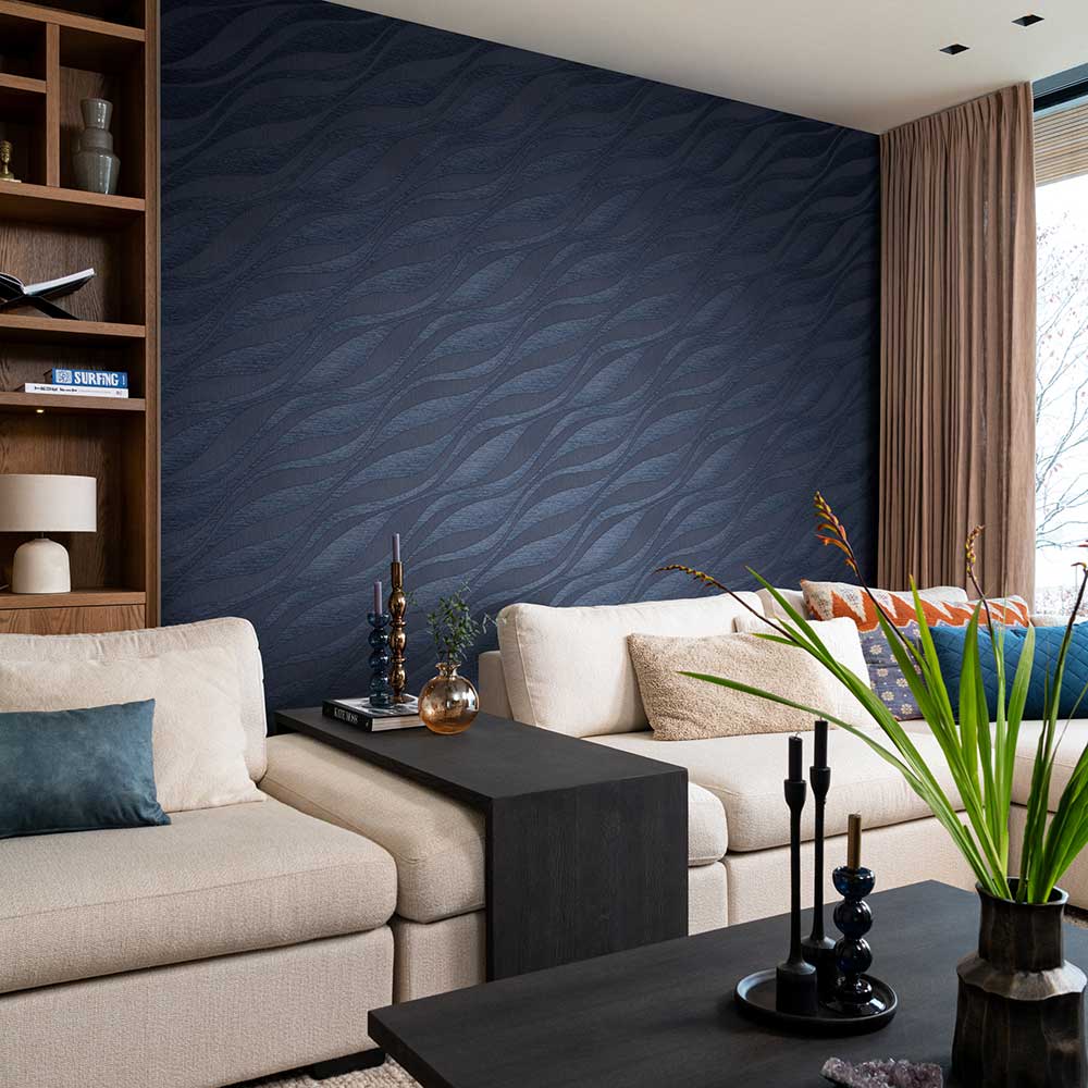 Lustre Wave Wallpaper - Midnight - by Albany