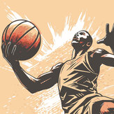 Panoramique Graphic Basketball Player Medium Mural - Orange - Origin Murals. Cliquez pour en savoir plus et lire la description.