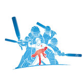 Panoramique Cricket Players Medium Mural - Bleu - Origin Murals. Cliquez pour en savoir plus et lire la description.