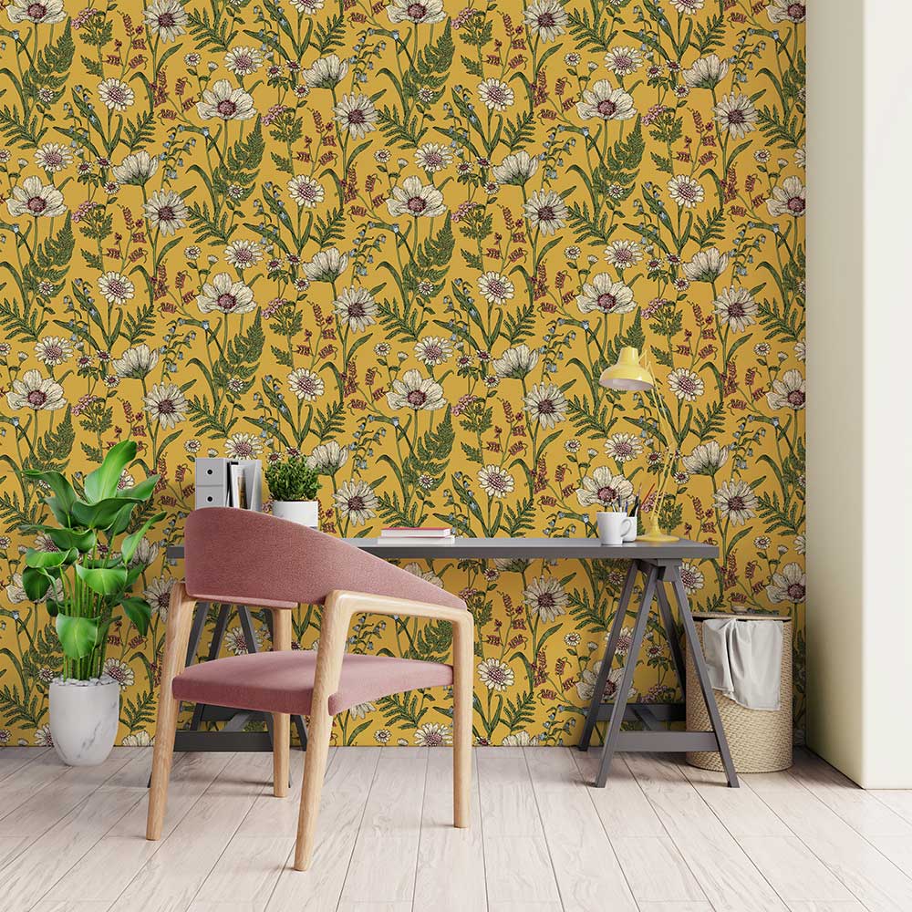 Wild Meadow Wallpaper - Mustard - by Albany