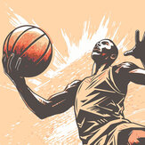 Panoramique Graphic Basketball Player Large Mural - Orange - Origin Murals. Cliquez pour en savoir plus et lire la description.