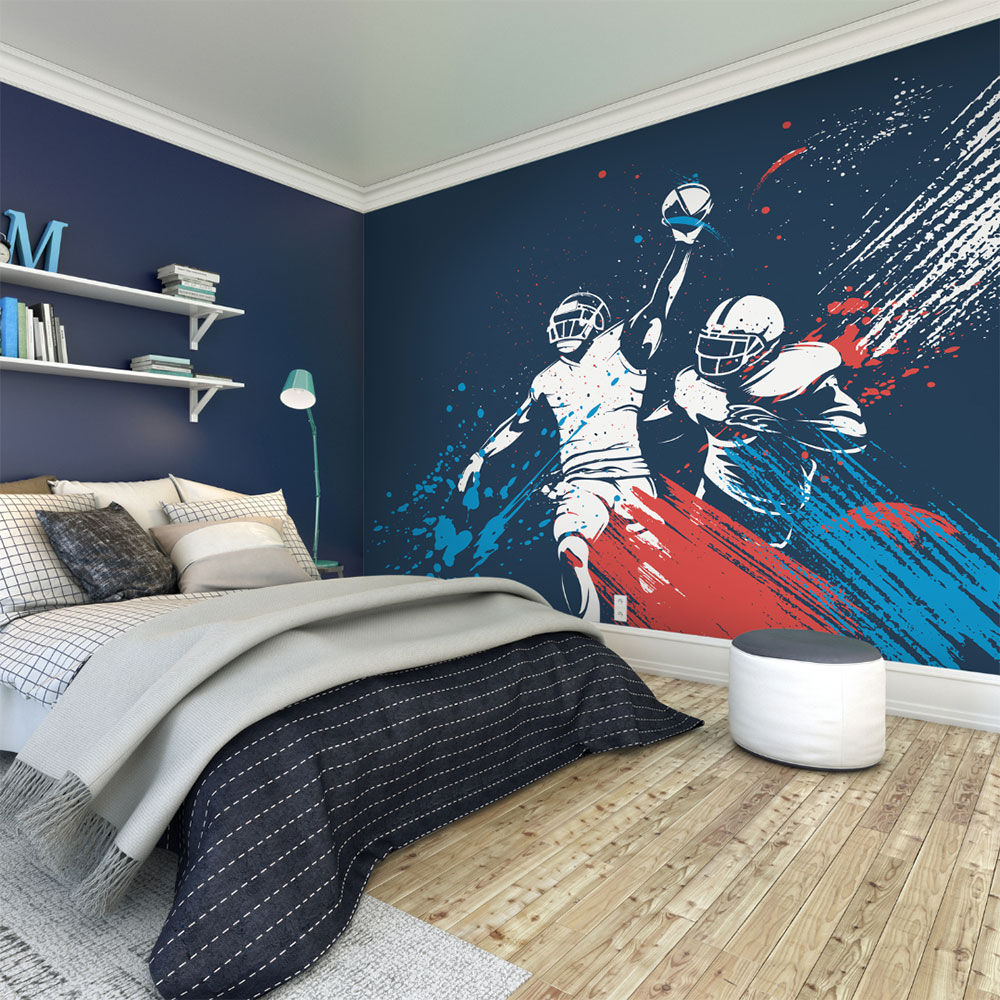 American Footballers Paint Splash Large Mural - Blue - by Origin Murals