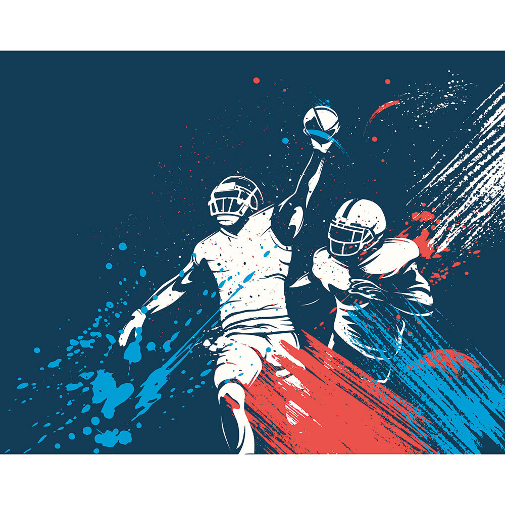 American Footballers Paint Splash Large Mural - Blue - by Origin Murals