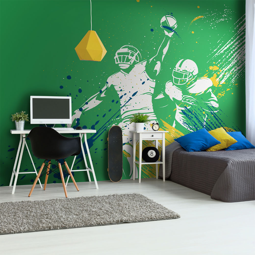 American Footballers Paint Splash Large Mural - Green - by Origin Murals