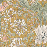 Honeysuckle & Tulip Wallpaper - Gold - by Morris. Click for more details and a description.