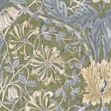 Honeysuckle & Tulip Wallpaper - Olive / Woad - by Morris