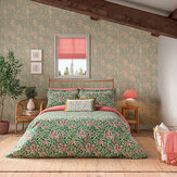 Honeysuckle Duvet Cover Set  - Evergreen and Coral - by Morris. Click for more details and a description.