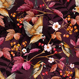 Goldfinches Wallpaper - Aubergine - by Avalana Design