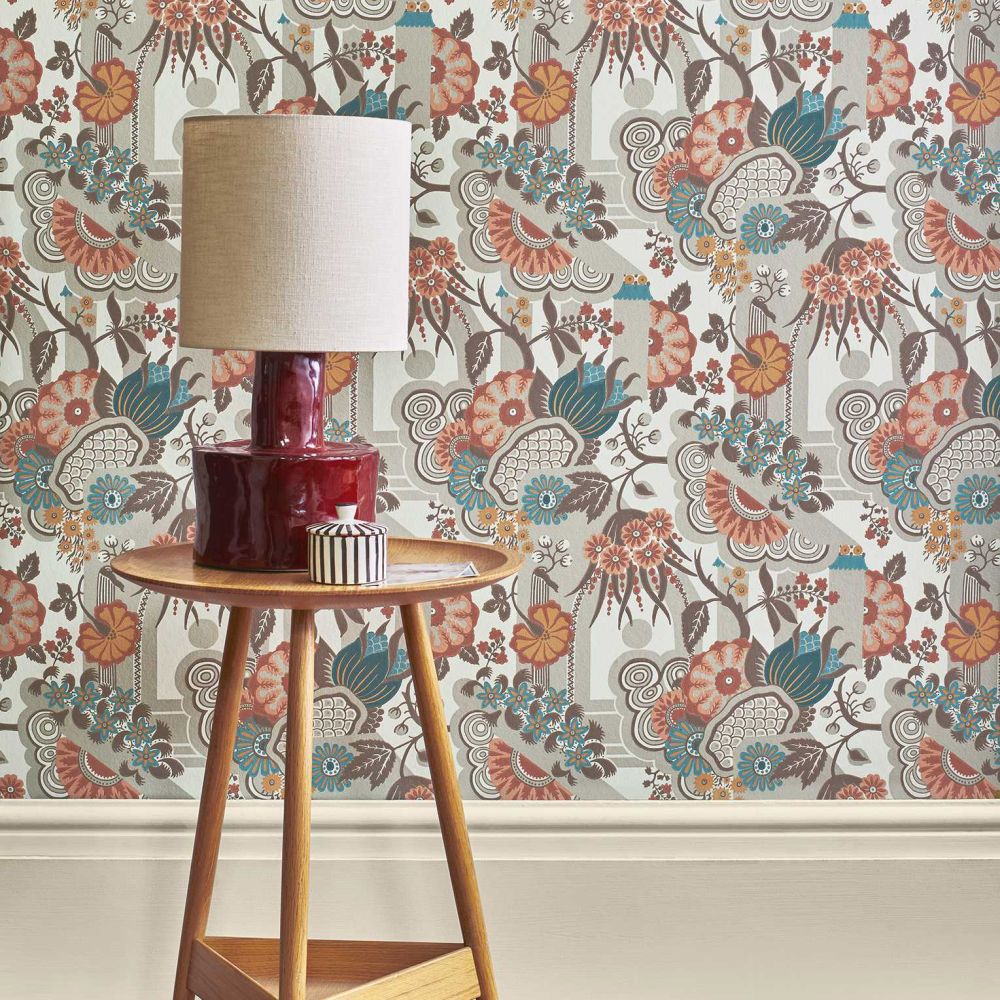 Pineapple Garden Wallpaper - Apricot - by 1838 Wallcoverings