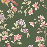 Aderyn Wallpaper - Olive Colour - by Little Greene. Click for more details and a description.