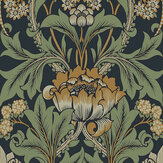 Primrose Floral Wallpaper - Midnight Blue & Goldenrod - by NextWall. Click for more details and a description.