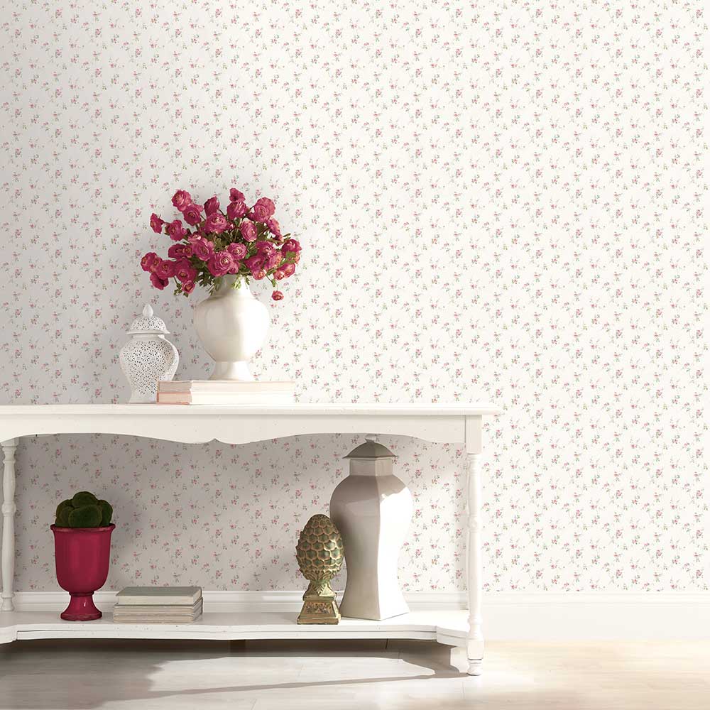 Mini Rose Trail Wallpaper - Pink - by Galerie