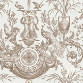 Avian Fountain Toile Wallpaper - Brown - by York