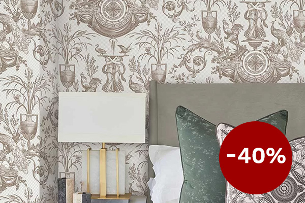 Avian Fountain Toile Wallpaper - Brown - by York