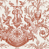Avian Fountain Toile Wallpaper - Red - by York