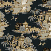 Pagoda and Sampan Scenic Wallpaper - Black / Gold - by York. Click for more details and a description.