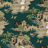 Pagoda and Sampan Scenic Wallpaper - Dark Green - by York. Click for more details and a description.