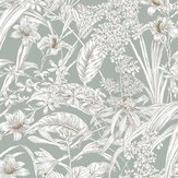 Orchid Conservatory Toile Wallpaper - Duck Egg Green - by York