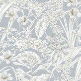 Orchid Conservatory Toile Wallpaper - Blue - by York