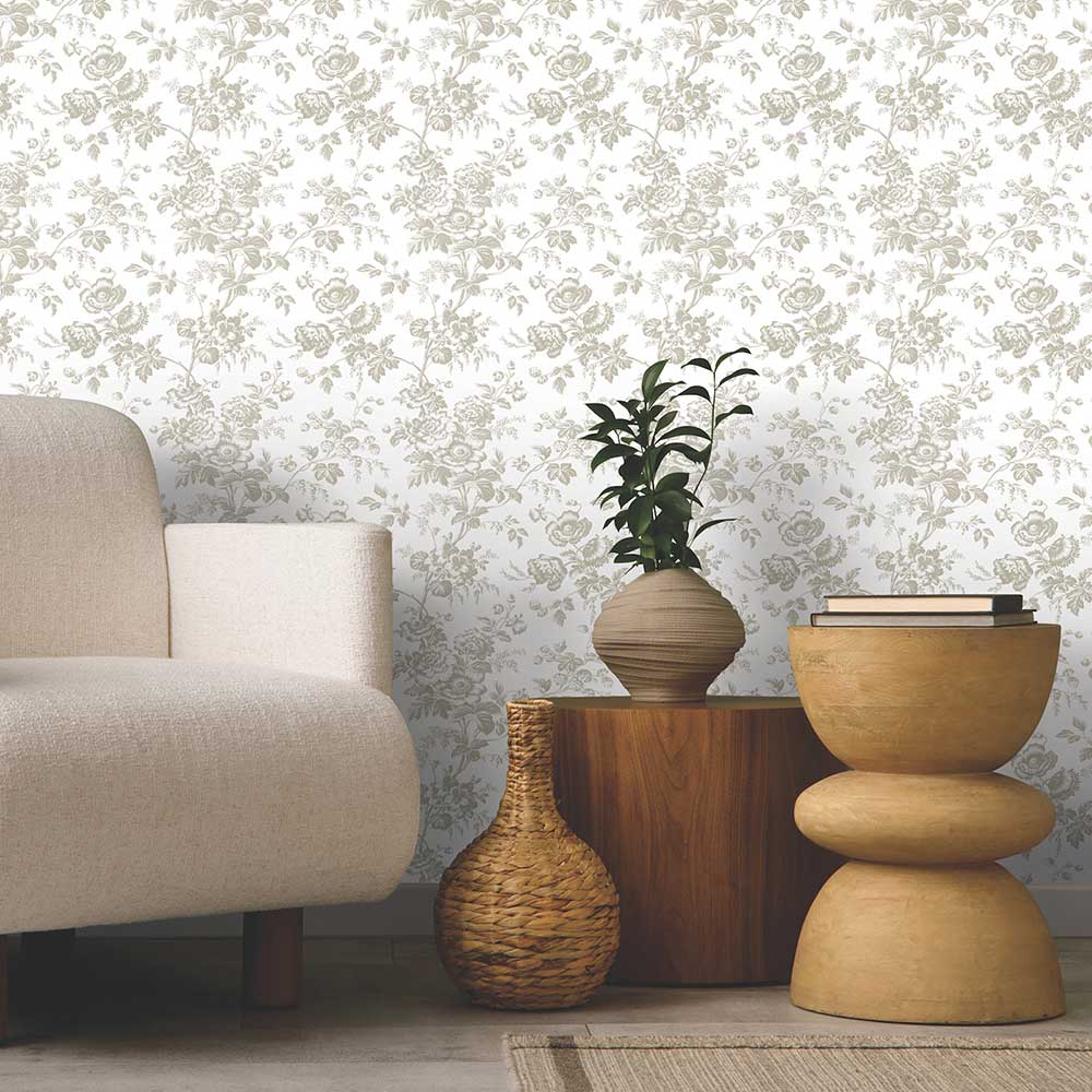 Anemone Toile Wallpaper - Grey - by York