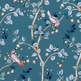 Birds Prosperity Wallpaper - Sapphire - by Coordonne. Click for more details and a description.