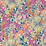 Golden Lily Wallpaper - Pink Fizz - by Morris