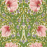 Pimpernel Wallpaper - Sap Green / Strawberry - by Morris. Click for more details and a description.