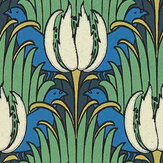 Tulip & Bird Wallpaper - Goblin Green / Raven - by Morris. Click for more details and a description.