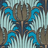Tulip & Bird Wallpaper - Opal / Seafoam - by Morris. Click for more details and a description.