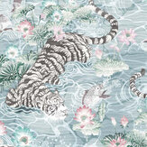 Tiger Lily Wallpaper - Arctic Blue & Pink - by Brand McKenzie. Click for more details and a description.