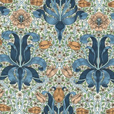 Spring Thicket Fabric - Paradise Blue/Peach - by Morris. Click for more details and a description.