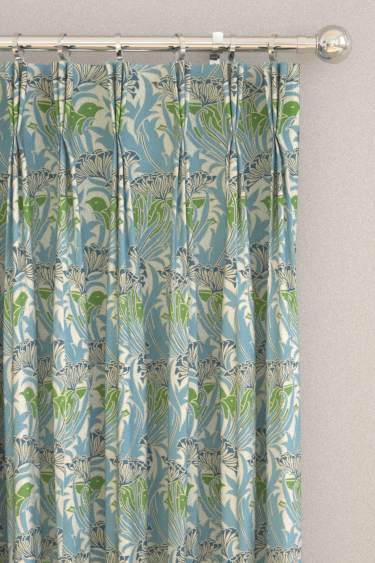 Laceflower Curtains - Garden Green/Lagoon - by Morris. Click for more details and a description.
