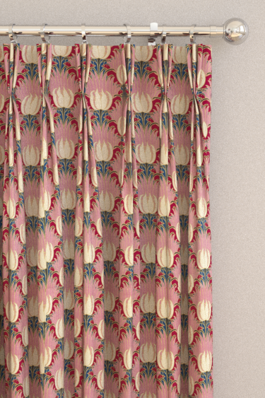 Tulip & Bird Velvet Curtains - Amaranth & Blush - by Morris. Click for more details and a description.