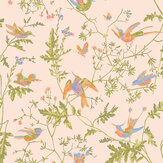 Hummingbirds Wallpaper - Tangerine & Olive on Blush - by Cole & Son. Click for more details and a description.
