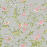 Hummingbirds Wallpaper - Rose & Olive on Grey - by Cole & Son. Click for more details and a description.