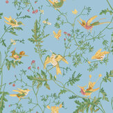 Hummingbirds Wallpaper - Buttercup Yellow on Cornflower Blue - by Cole & Son. Click for more details and a description.