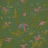 Hummingbirds Wallpaper - Fuchsia on Racing Green - by Cole & Son. Click for more details and a description.