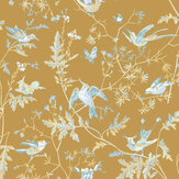 Hummingbirds Wallpaper - Ice Blue on Metallic Gold - by Cole & Son. Click for more details and a description.