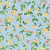 Flora Wallpaper - Buttercup Yellow on Cornflower Blue - by Cole & Son. Click for more details and a description.