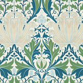 Helena Wallpaper - Indigo / Forest - by Morris. Click for more details and a description.