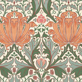 Helena Wallpaper - Peach / Teal - by Morris. Click for more details and a description.