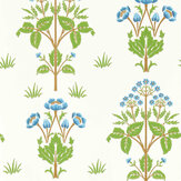 Meadow Sweet Wallpaper - Cobalt / Grass green - by Morris. Click for more details and a description.